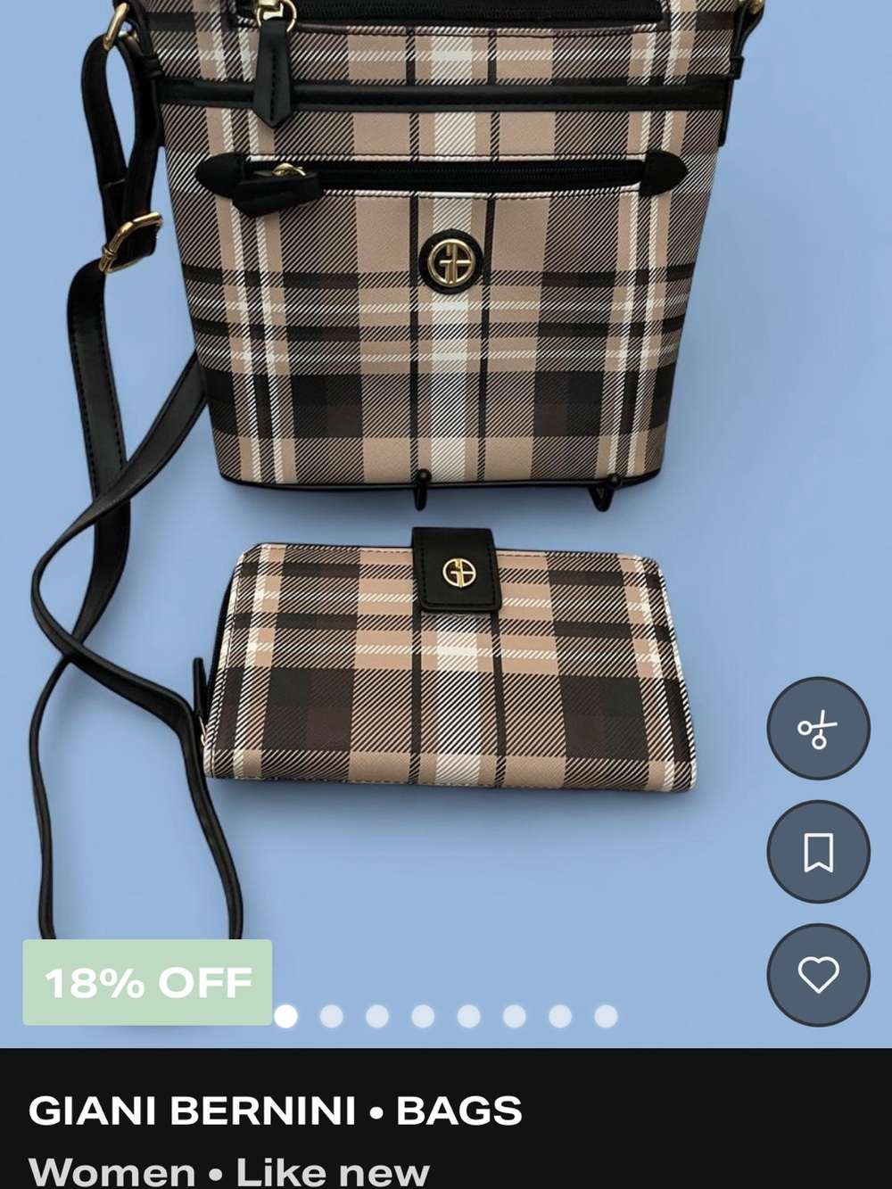 Giani Bernini Beige and Black Plaid Crossbody with Matching Wallet